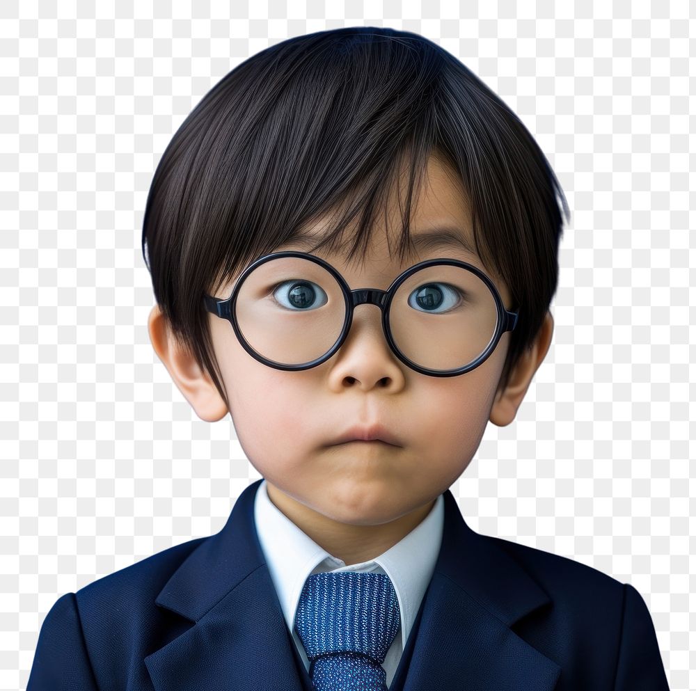 PNG Japanese kid Detective portrait glasses photo.