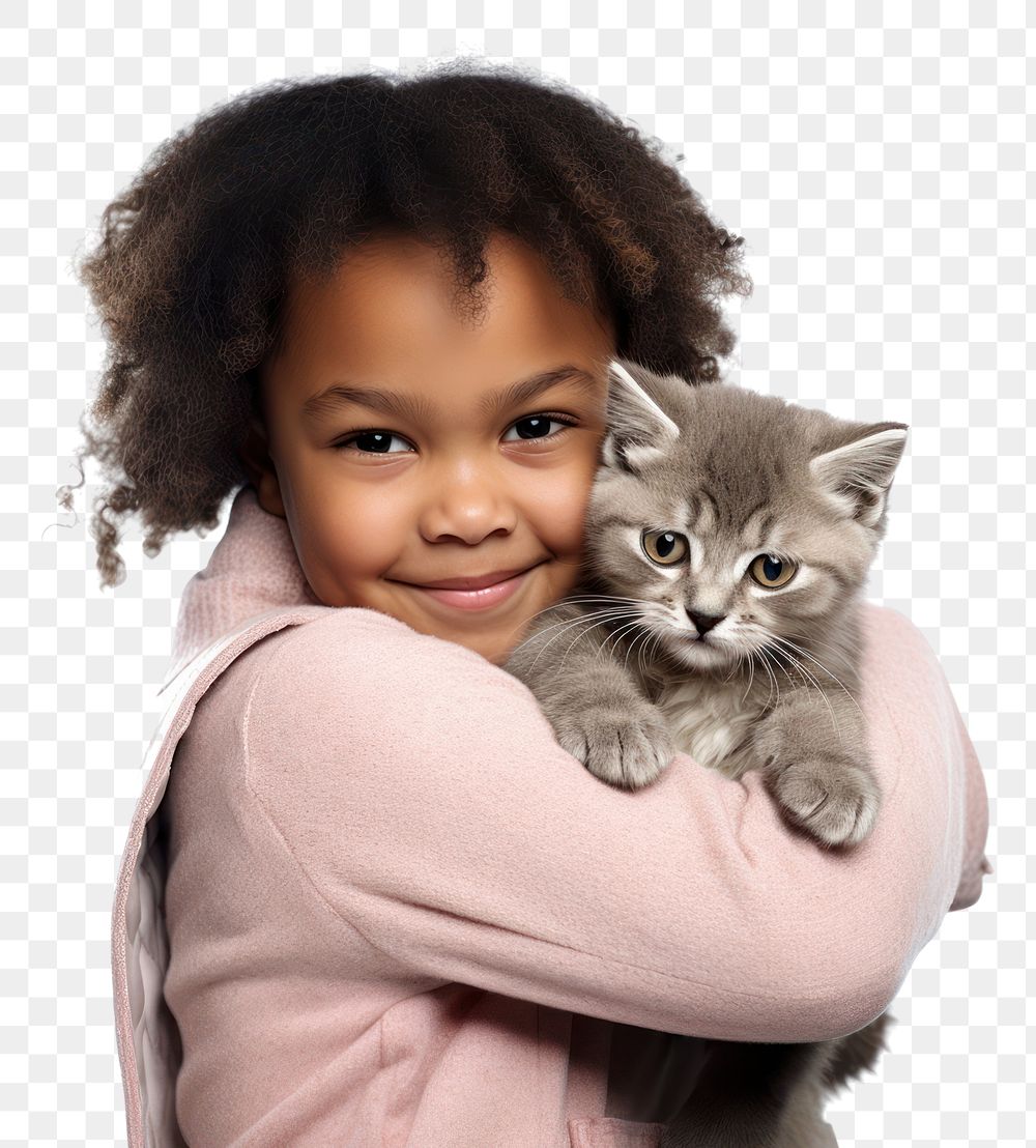 PNG  Kid hugging cat portrait mammal animal.
