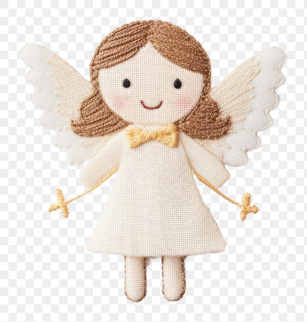 PNG  Cute mini Angel in embroidery style angel doll toy.