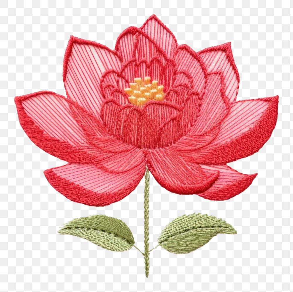 PNG  Cute minimal Lotus in embroidery style pattern flower plant.