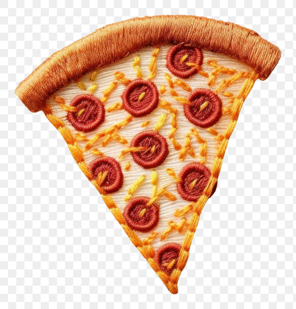 PNG  Cute minimal sliced pizza in embroidery style food pepperoni freshness.