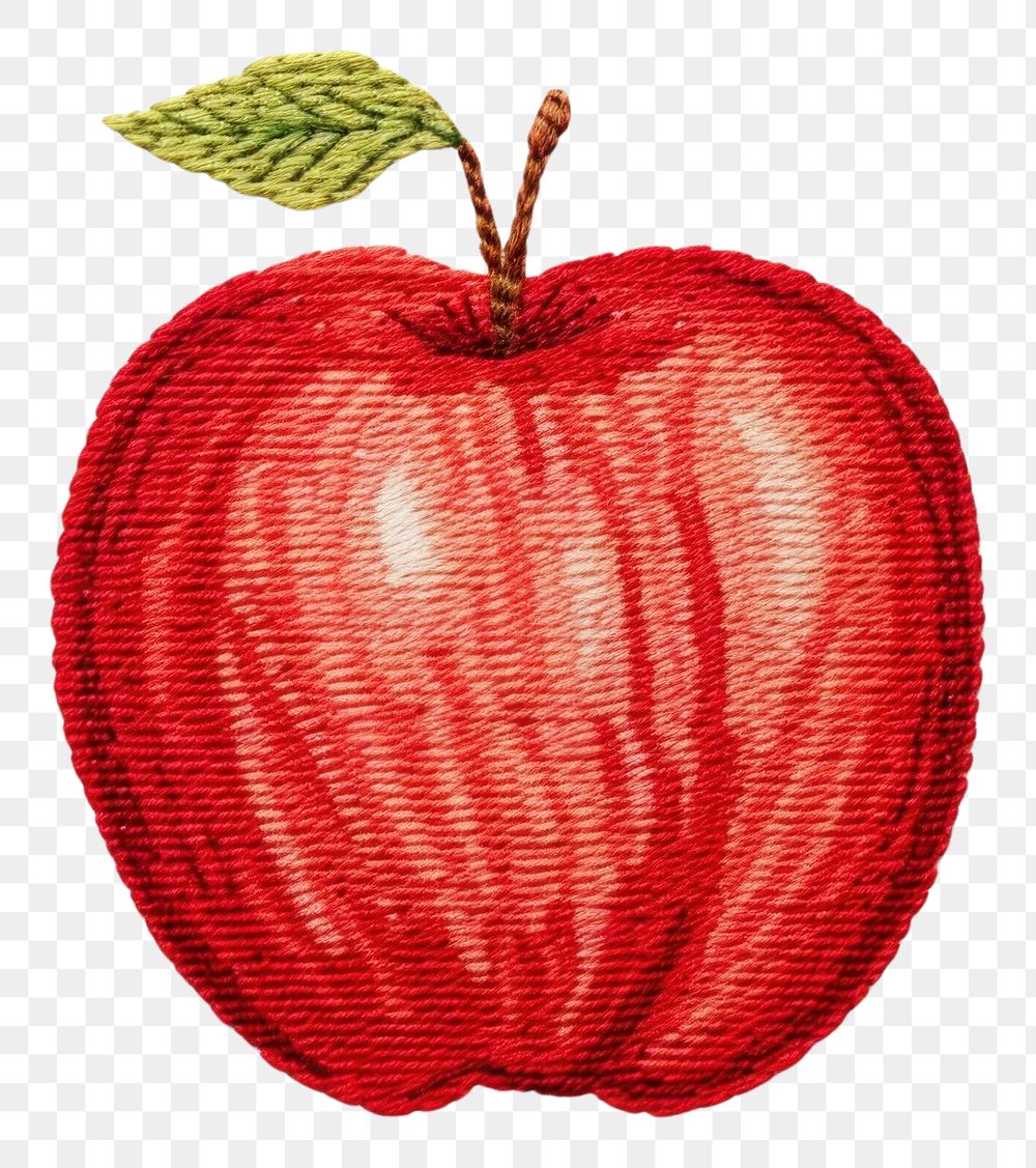 PNG  Cute Apple in embroidery style apple fruit plant.