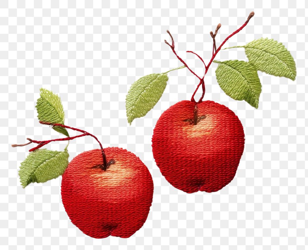 PNG  Cute Apples in embroidery style fruit apple berry.