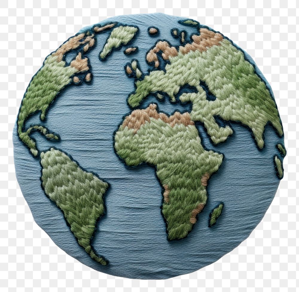 PNG  Cute earth in embroidery style pattern planet globe.