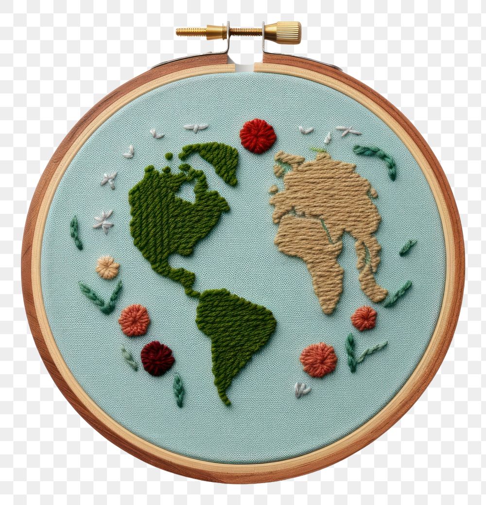 PNG  Cute earth in embroidery style pattern representation cross-stitch.