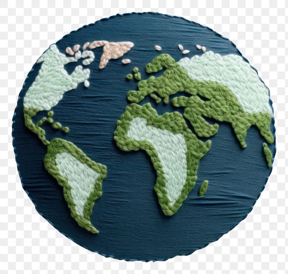 PNG  Cute earth in embroidery style pattern space topography.