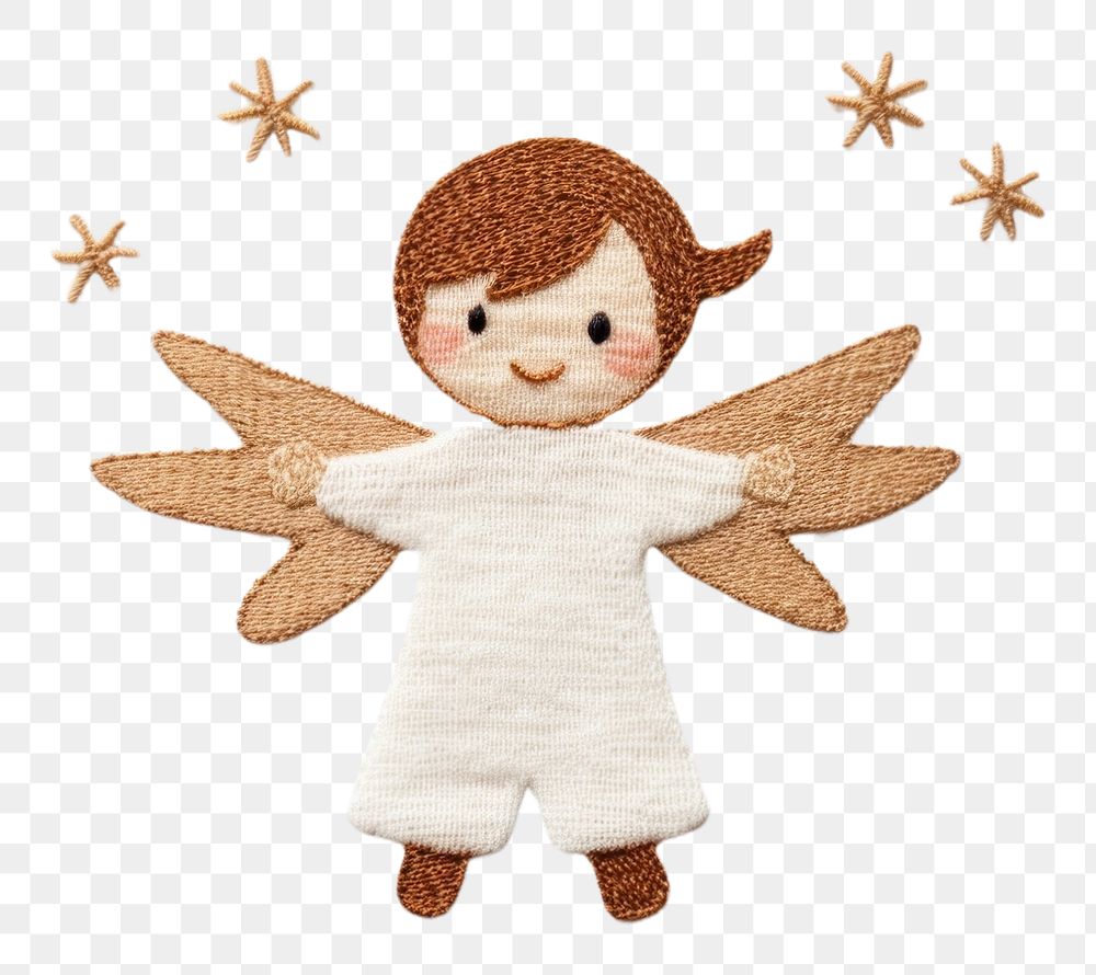 PNG  Cute flying Angel in embroidery style pattern angel toy.