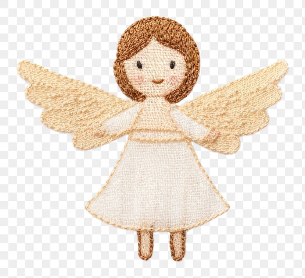 PNG  Cute flying Angel in embroidery style angel doll toy.