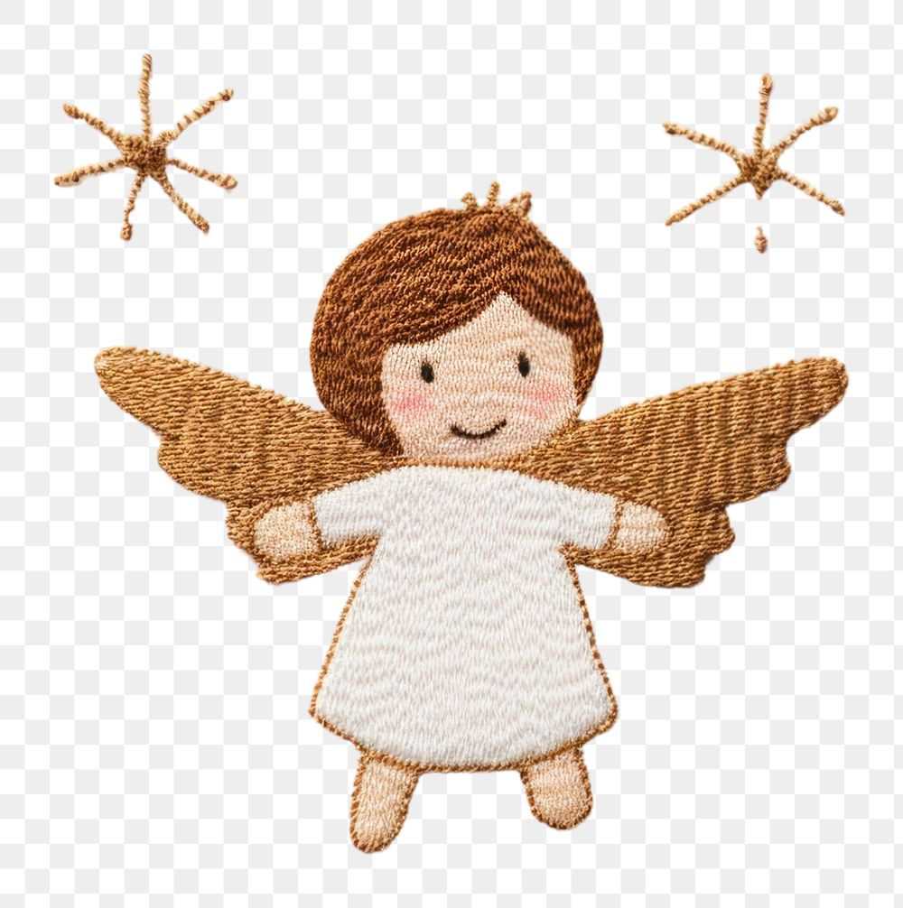 PNG  Cute flying Angel in embroidery style angel representation celebration.