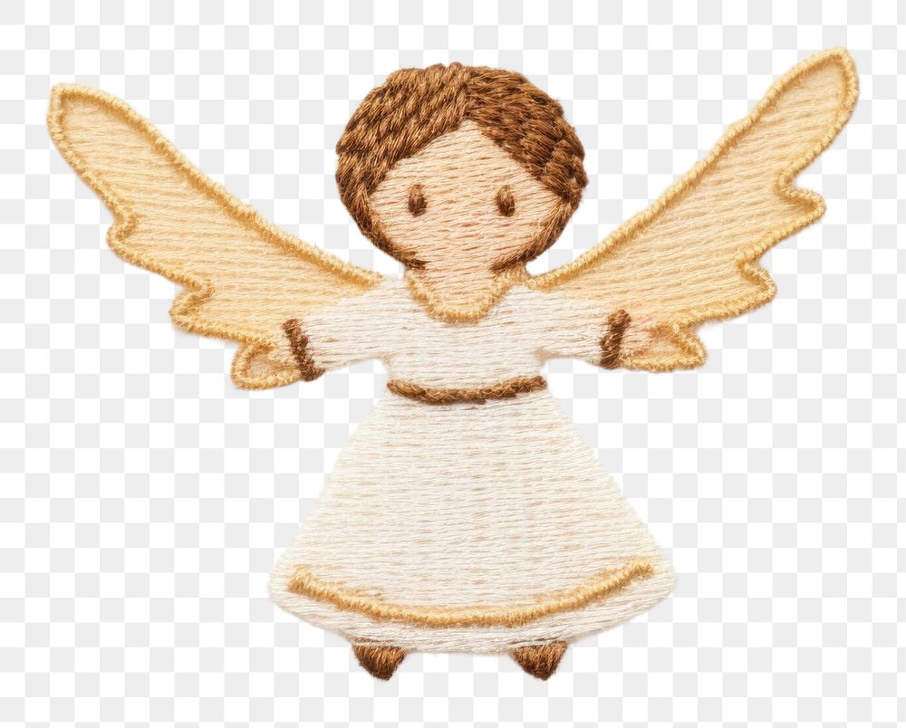 PNG  Cute flying Angel in embroidery style angel toy representation.