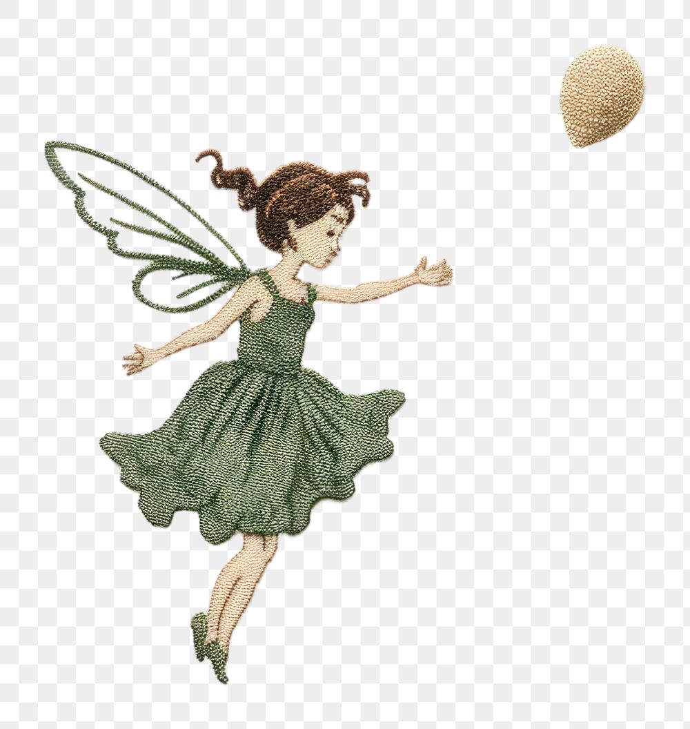 PNG  Cute flying Fairy in embroidery style fairy toy creativity.