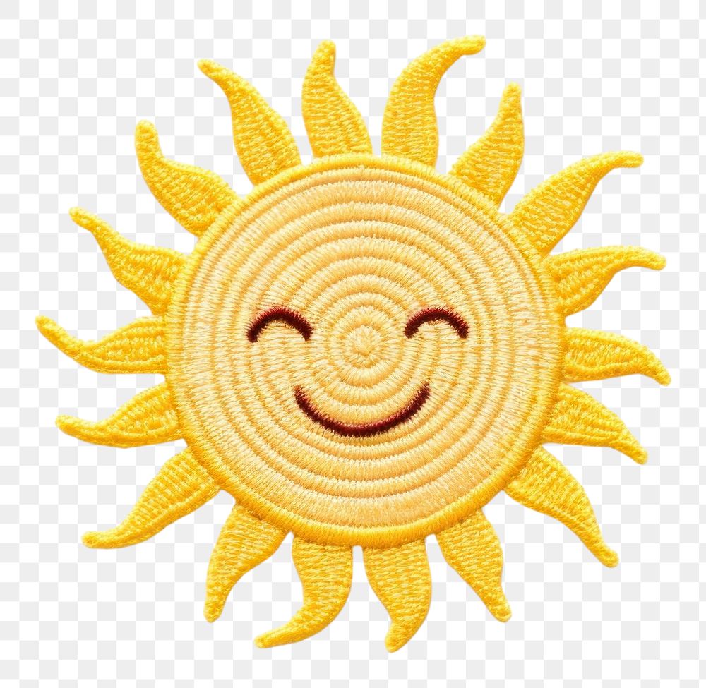PNG  Cute Sun in embroidery style pattern anthropomorphic representation.