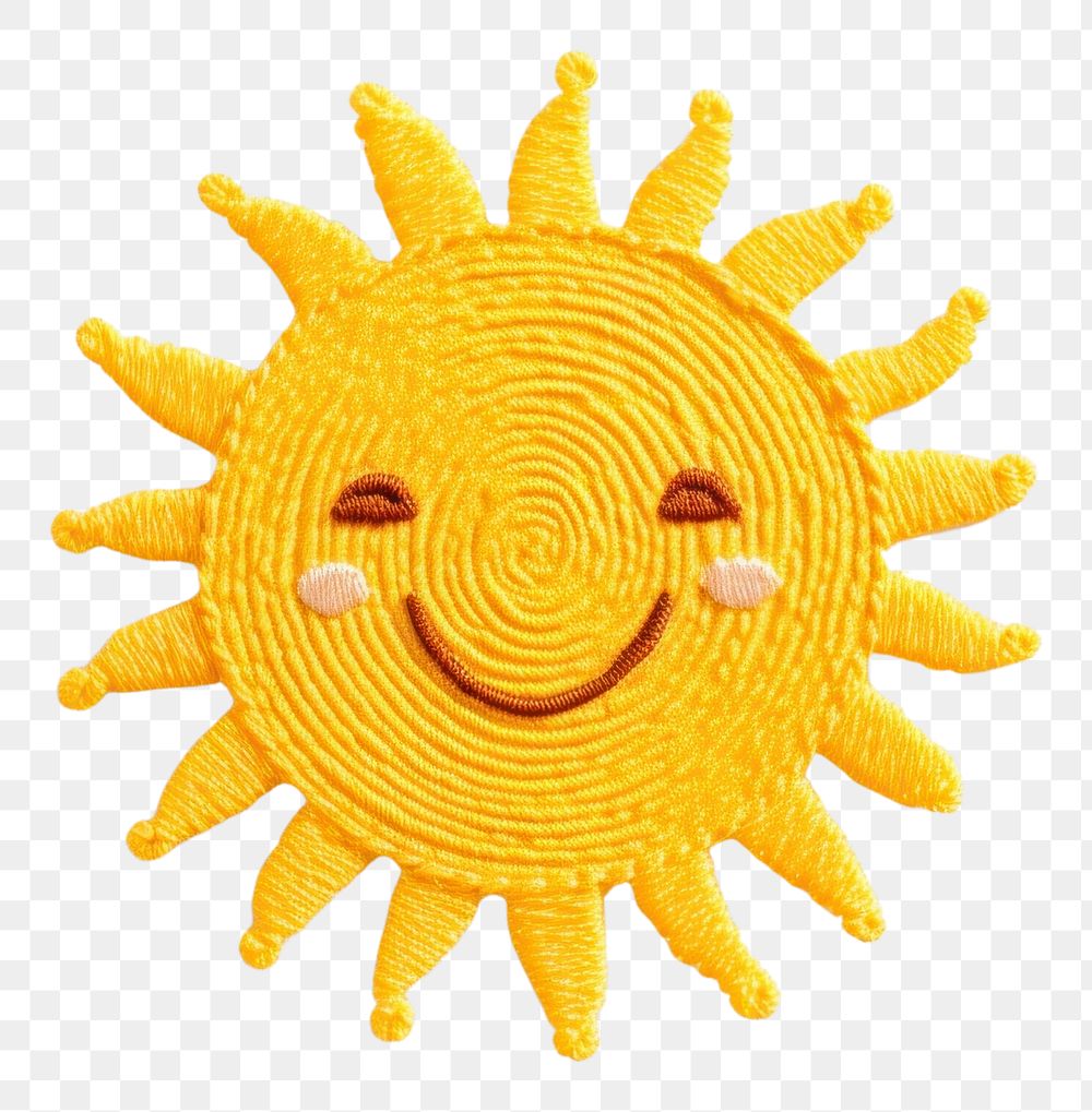 PNG  Cute Sun in embroidery style art anthropomorphic representation.