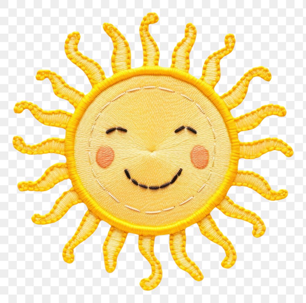 PNG  Cute Sun in embroidery style sun anthropomorphic representation.