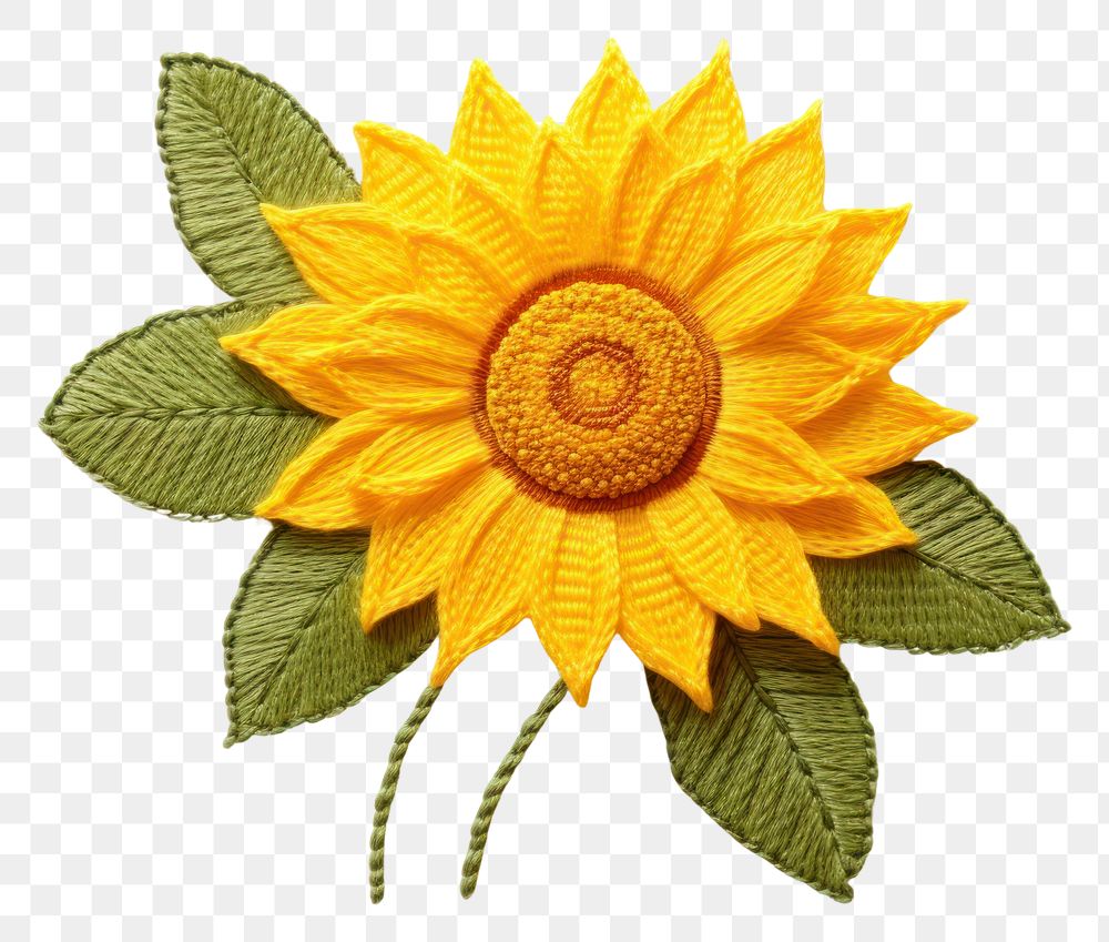 PNG  Cute Sunflower in embroidery style sunflower pattern plant.