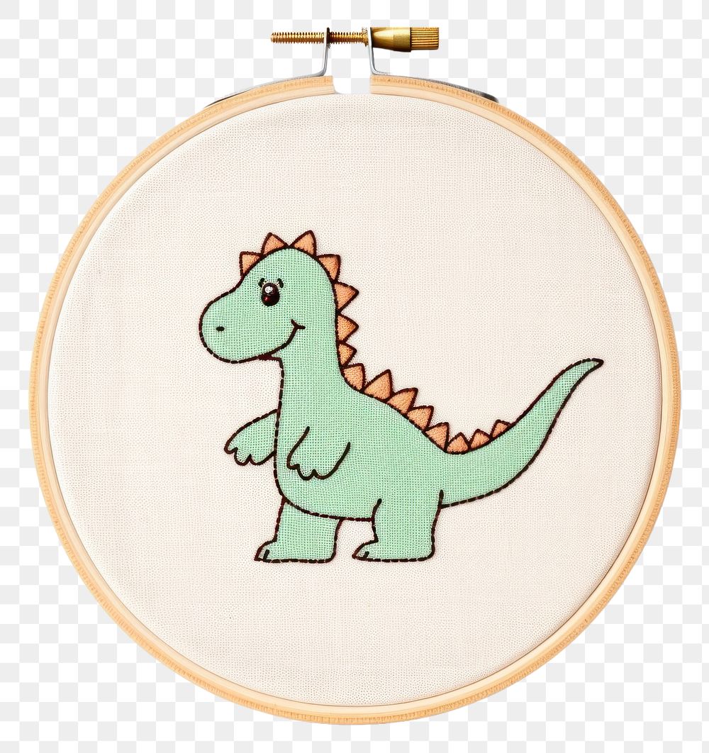PNG  Minimal cute Dinosaur in embroidery style dinosaur reptile pattern.