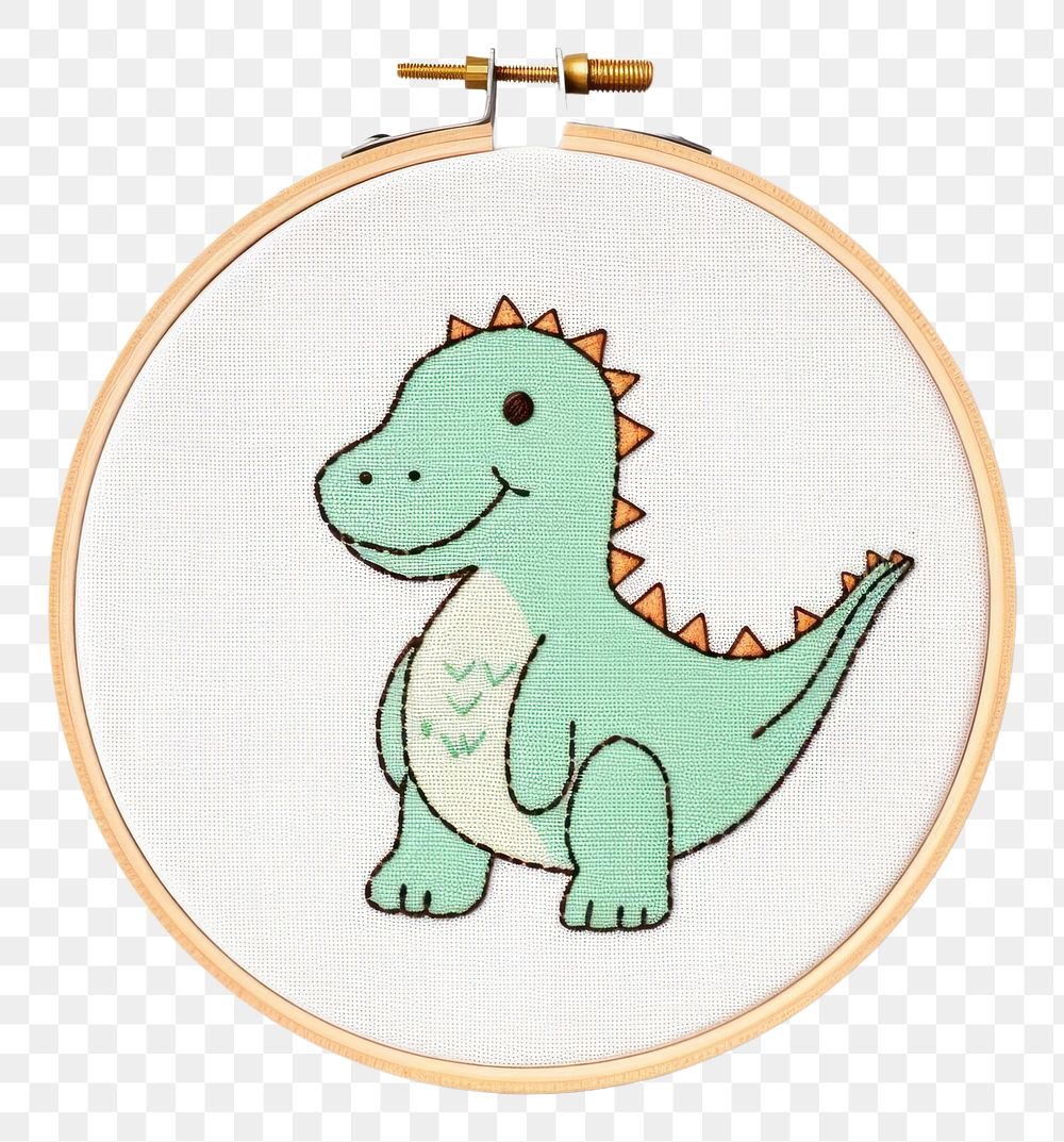 PNG  Minimal cute Dinosaur in embroidery style dinosaur animal representation.