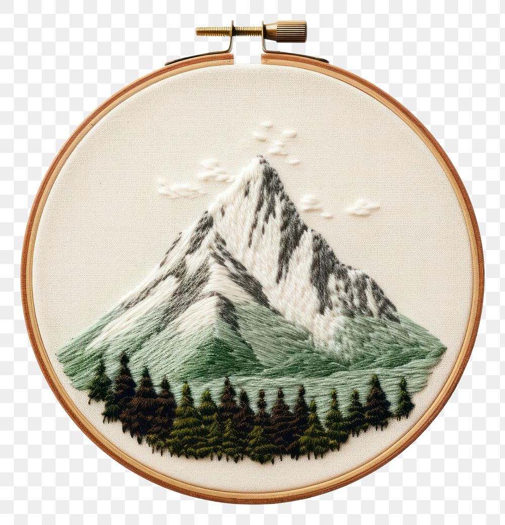 PNG  Mountain in embroidery style mountain pattern representation.