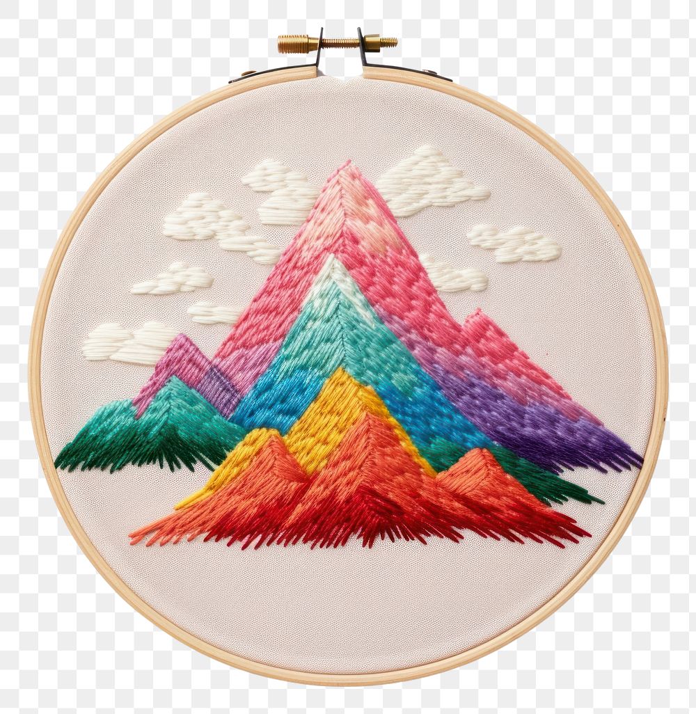 PNG  Mountain in embroidery style pattern representation creativity.
