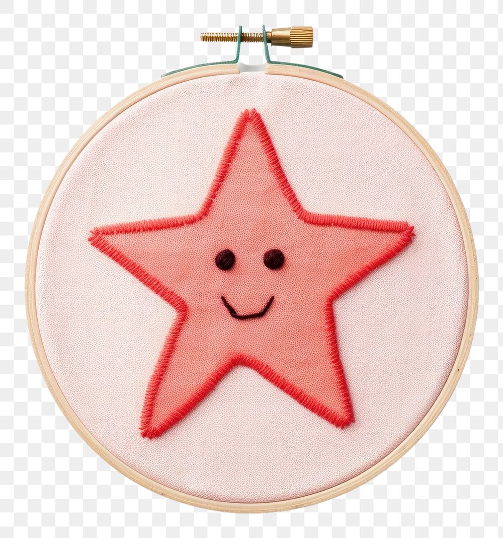 PNG  Round cute star icon in embroidery style anthropomorphic representation accessories.