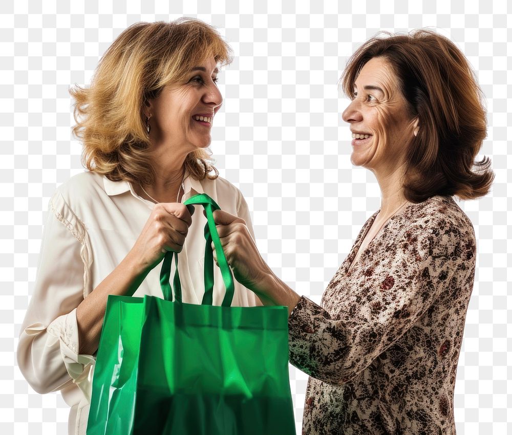 PNG Green grocery bag shopping laughing portrait. AI generated Image by rawpixel.