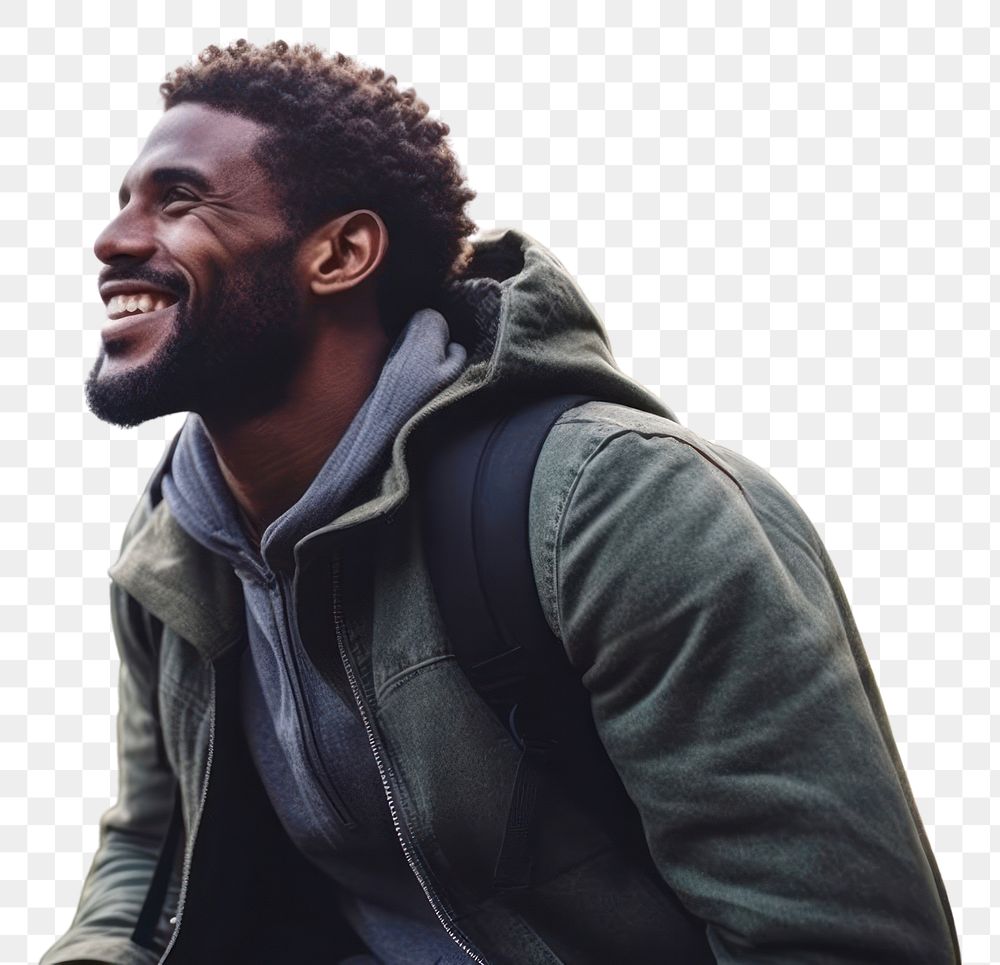 PNG Black man laughing outdoors adult. AI generated Image by rawpixel.
