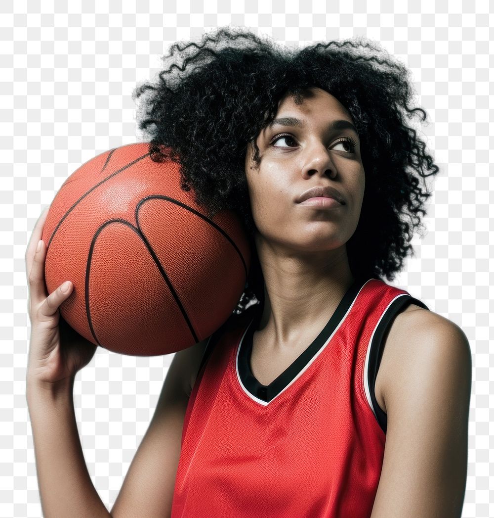 PNG African American basketball player woman face portrait sports determination.