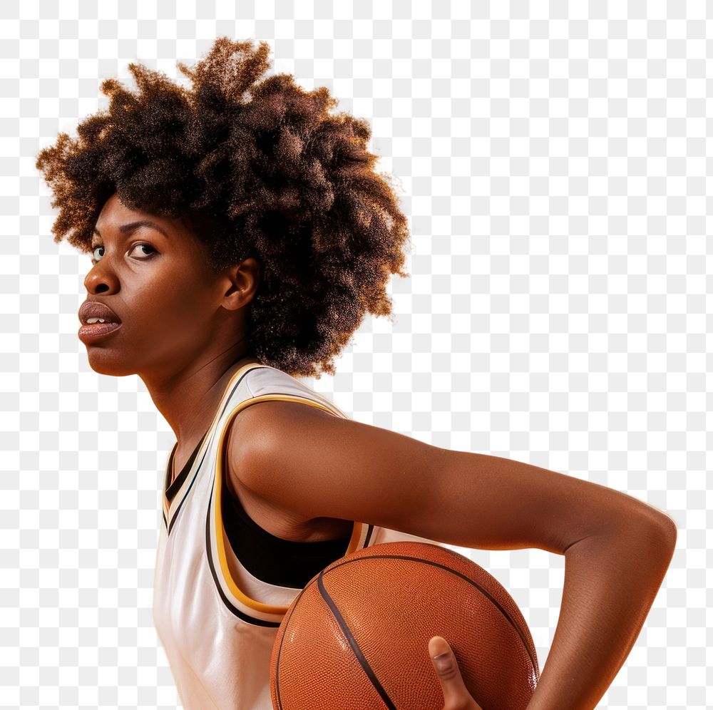 PNG African American basketball player woman face portrait sports exercising.