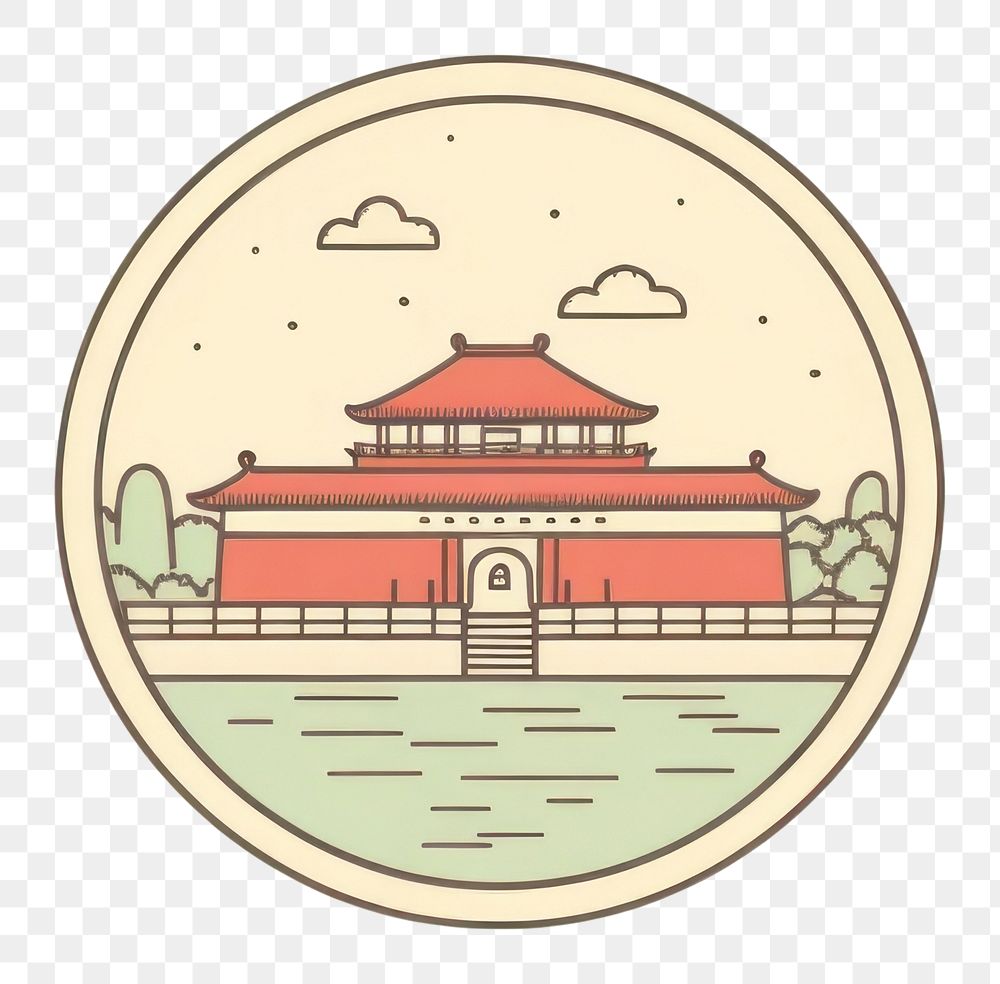 PNG  Forbidden city line logo architecture. AI generated Image by rawpixel.