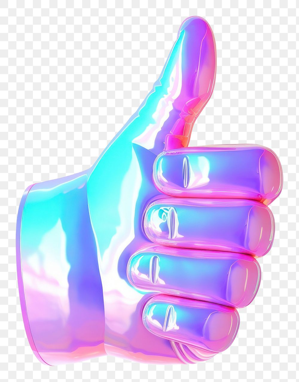 PNG  Thumbs up icon iridescent finger hand white background.
