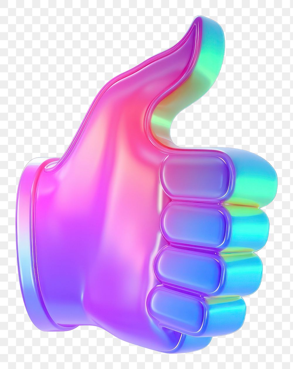PNG  Thumbs up icon iridescent purple shape white background.