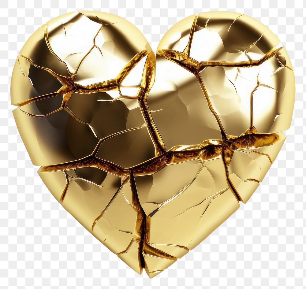 PNG A heart-shaped gold jewelry broken white background.