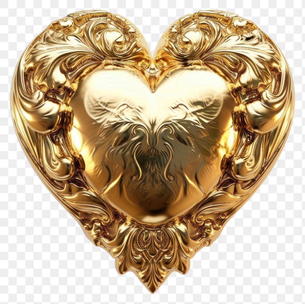 PNG Baroque heart gold jewelry pendant.