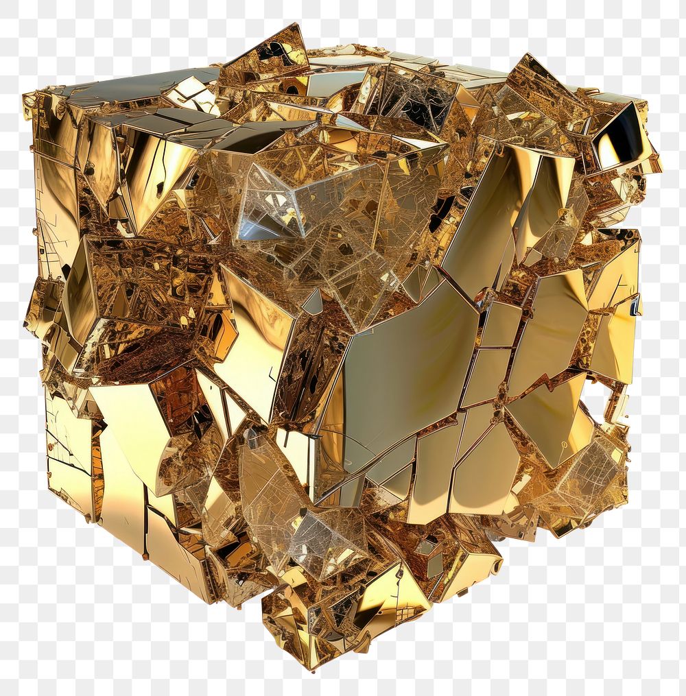 PNG A shattered cube jewelry mineral gold.