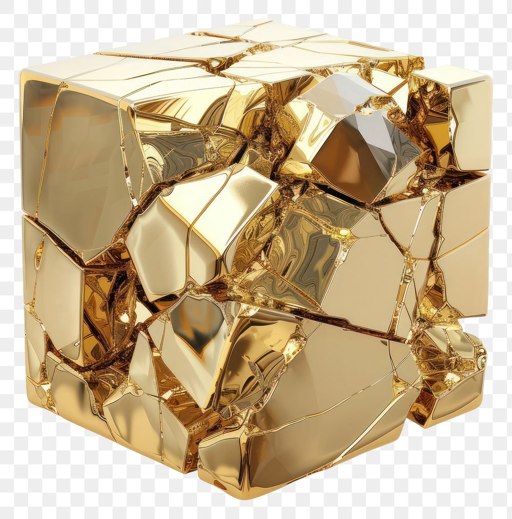 PNG Broken and shattered cube shiny gold white background.