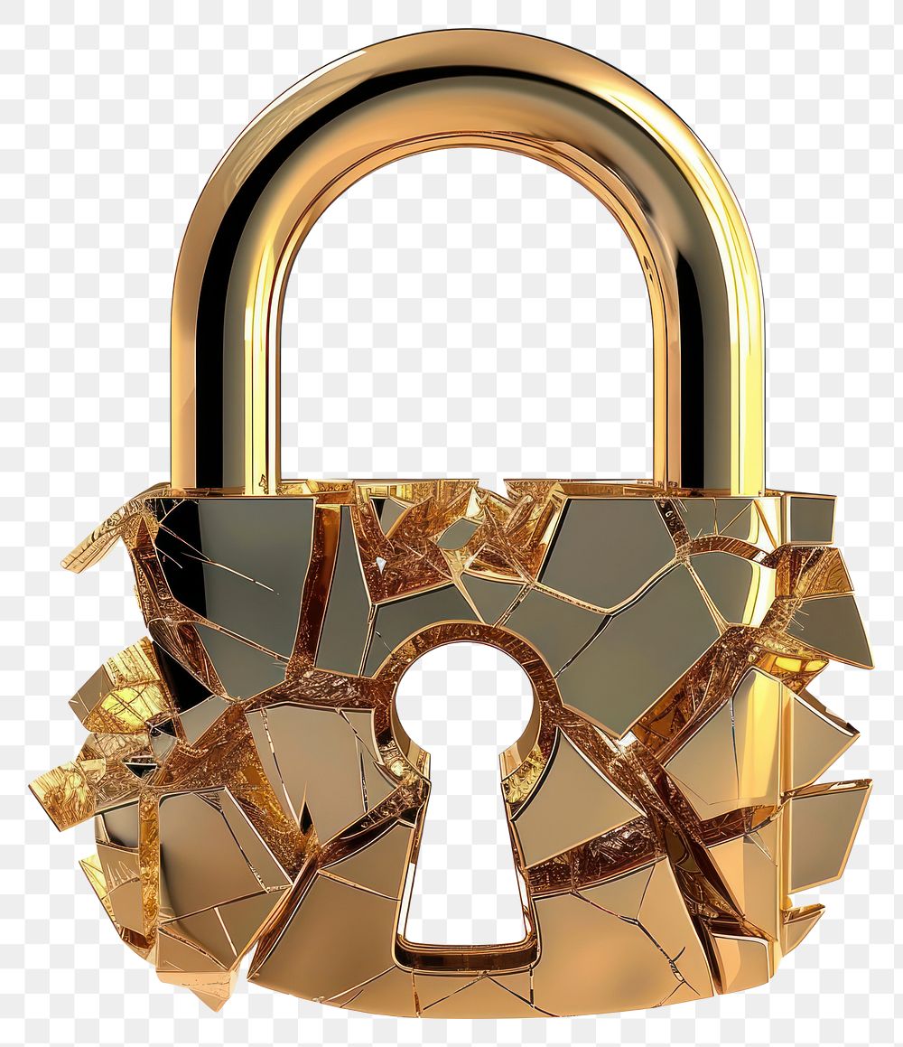 PNG A broken and shattered lock gold white background aspirations.