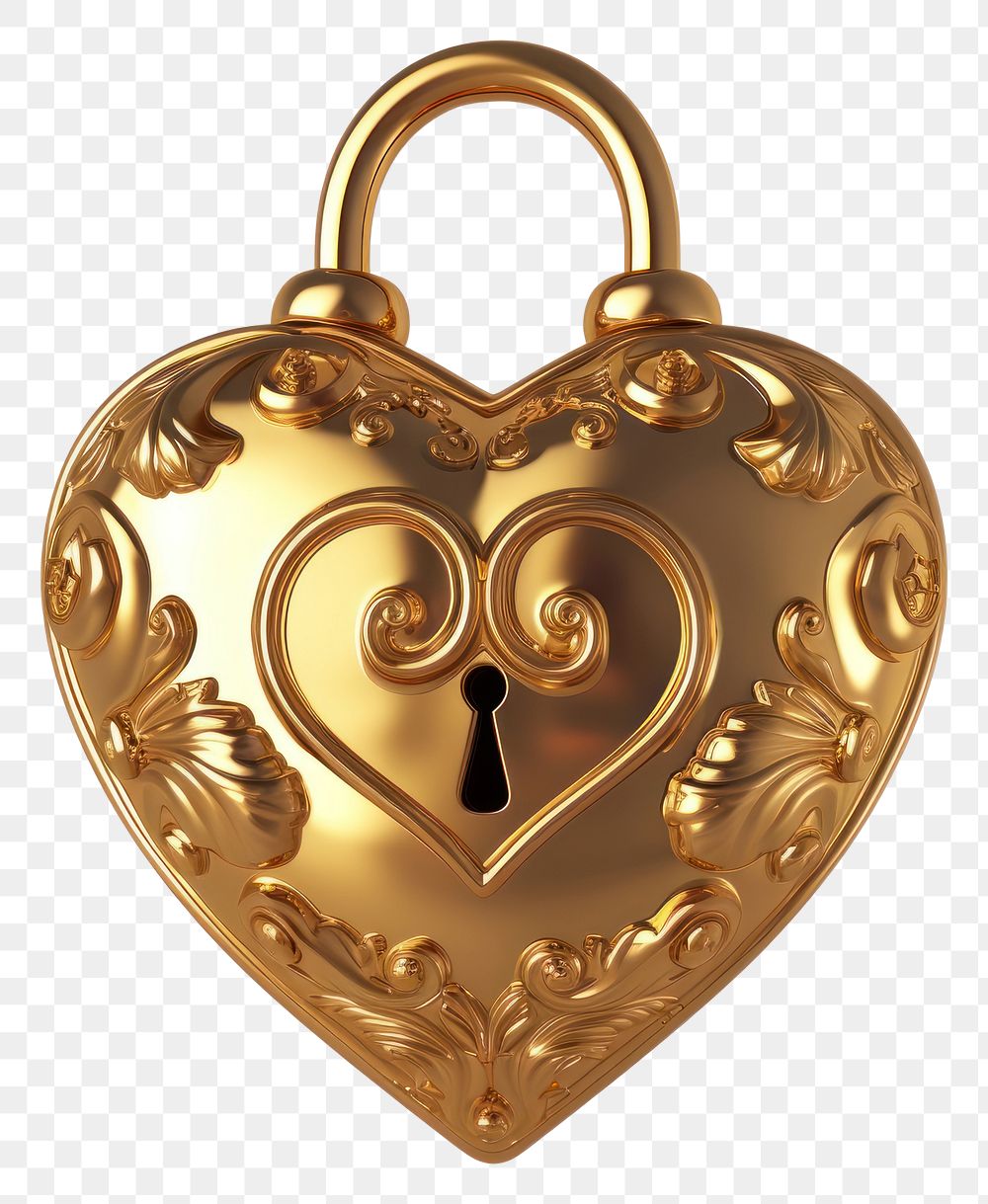 PNG The rococo heart shape lock gold pendant jewelry.