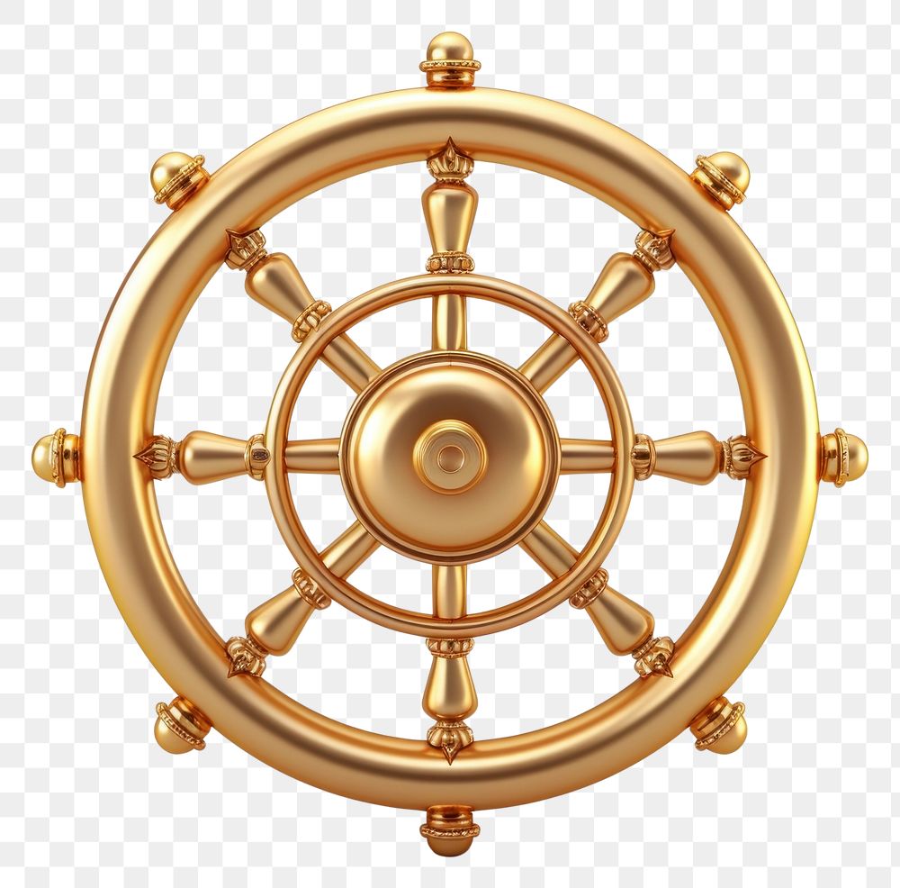 PNG A Buddhist symbol wheel gold white background.