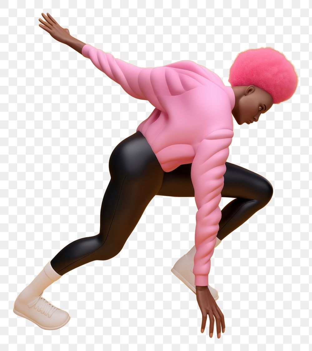 PNG  A black male athlete with pink hair wearing sportswear while doing an exercise routine dancing adult flexibility. AI…