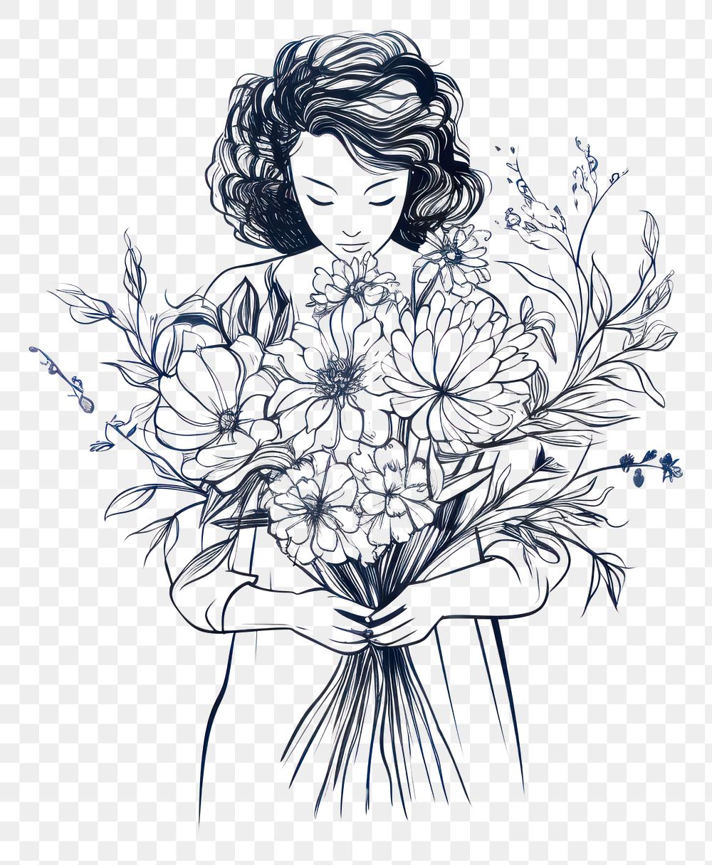 PNG  Bouquet of flowers drawing sketch adult.