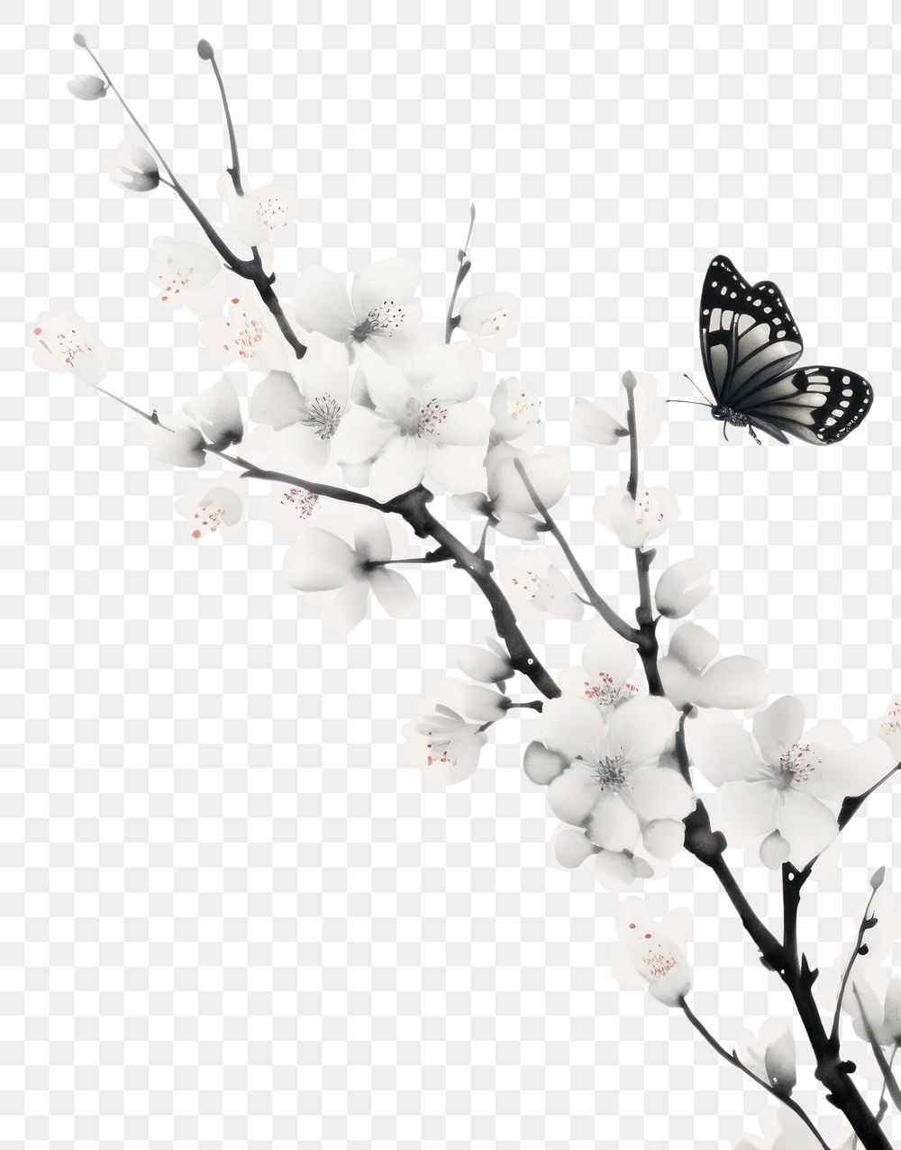 PNG  Butterfly with plum blossom branch flower insect plant