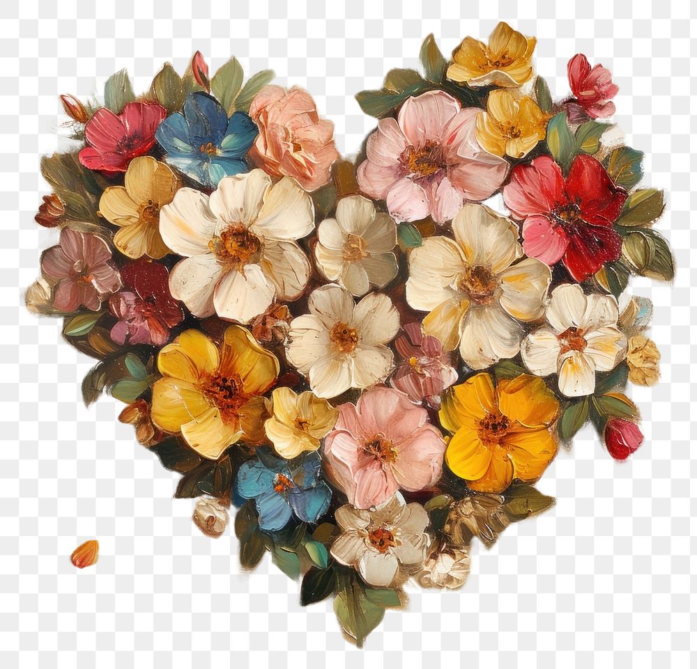 PNG Flowers in heart shape painting pattern plant.