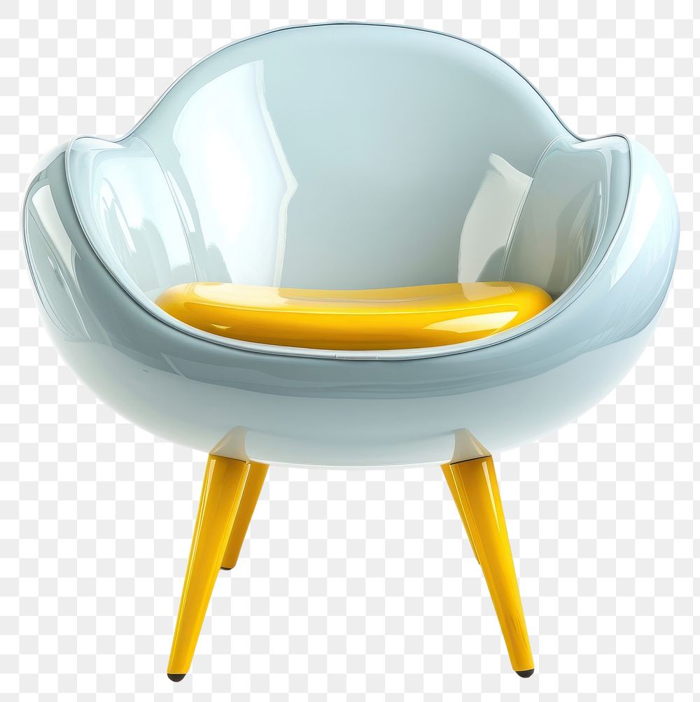PNG A glossy armchair furniture yellow white background.
