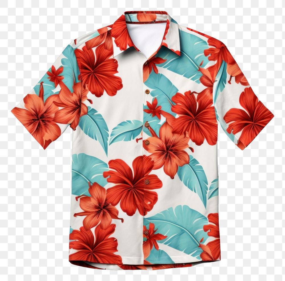 PNG  Hawaiian shirt hibiscus pattern sleeve. AI generated Image by rawpixel.