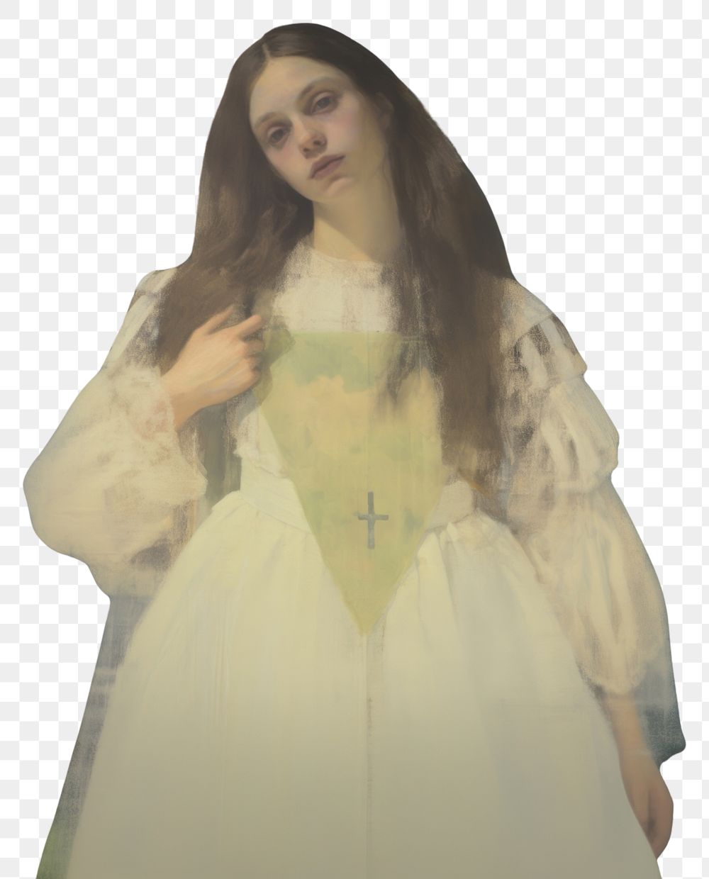 PNG A Christian person in a white dress holding a Christ cross portrait painting fashion.