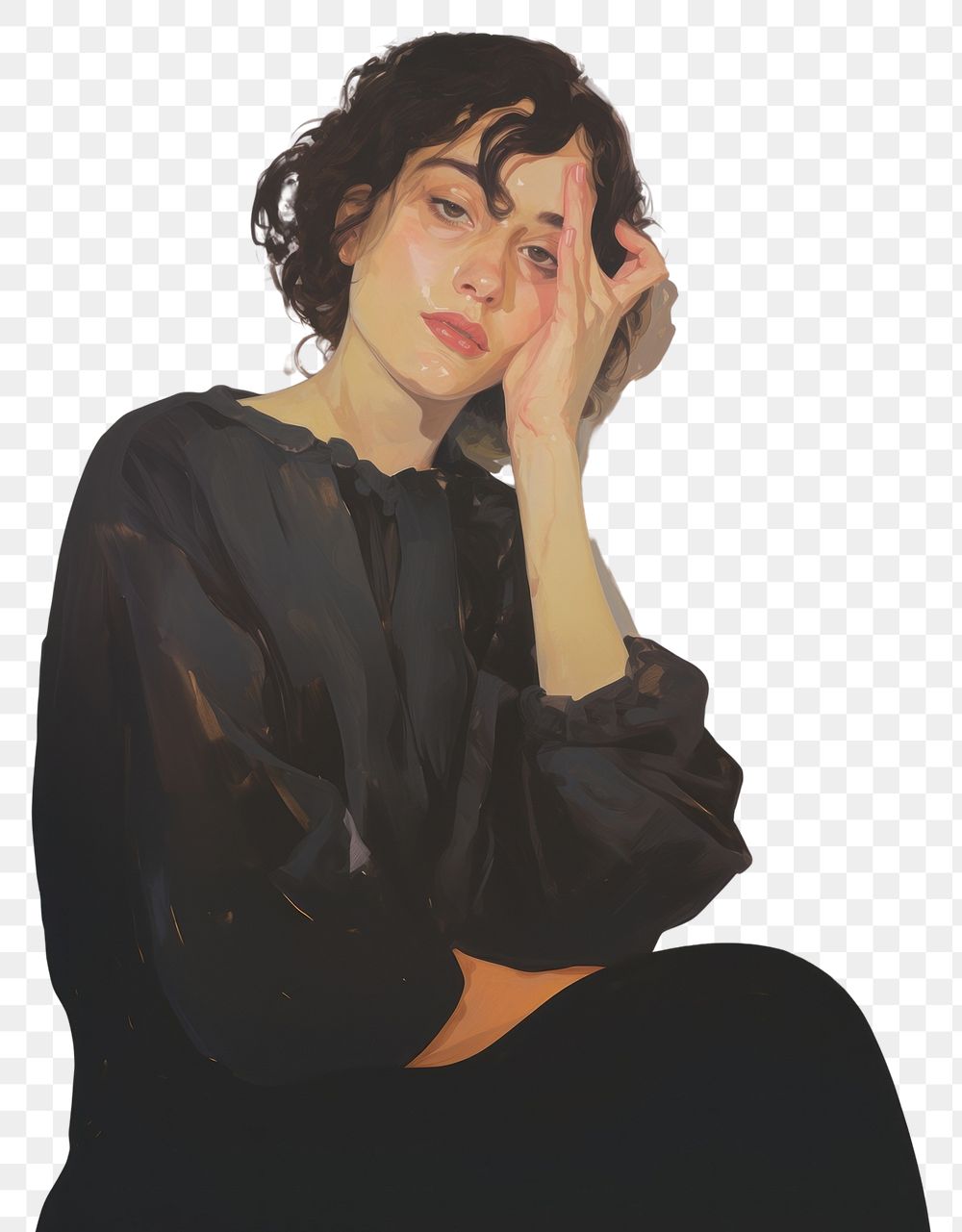 PNG Portrait painting looking adult.