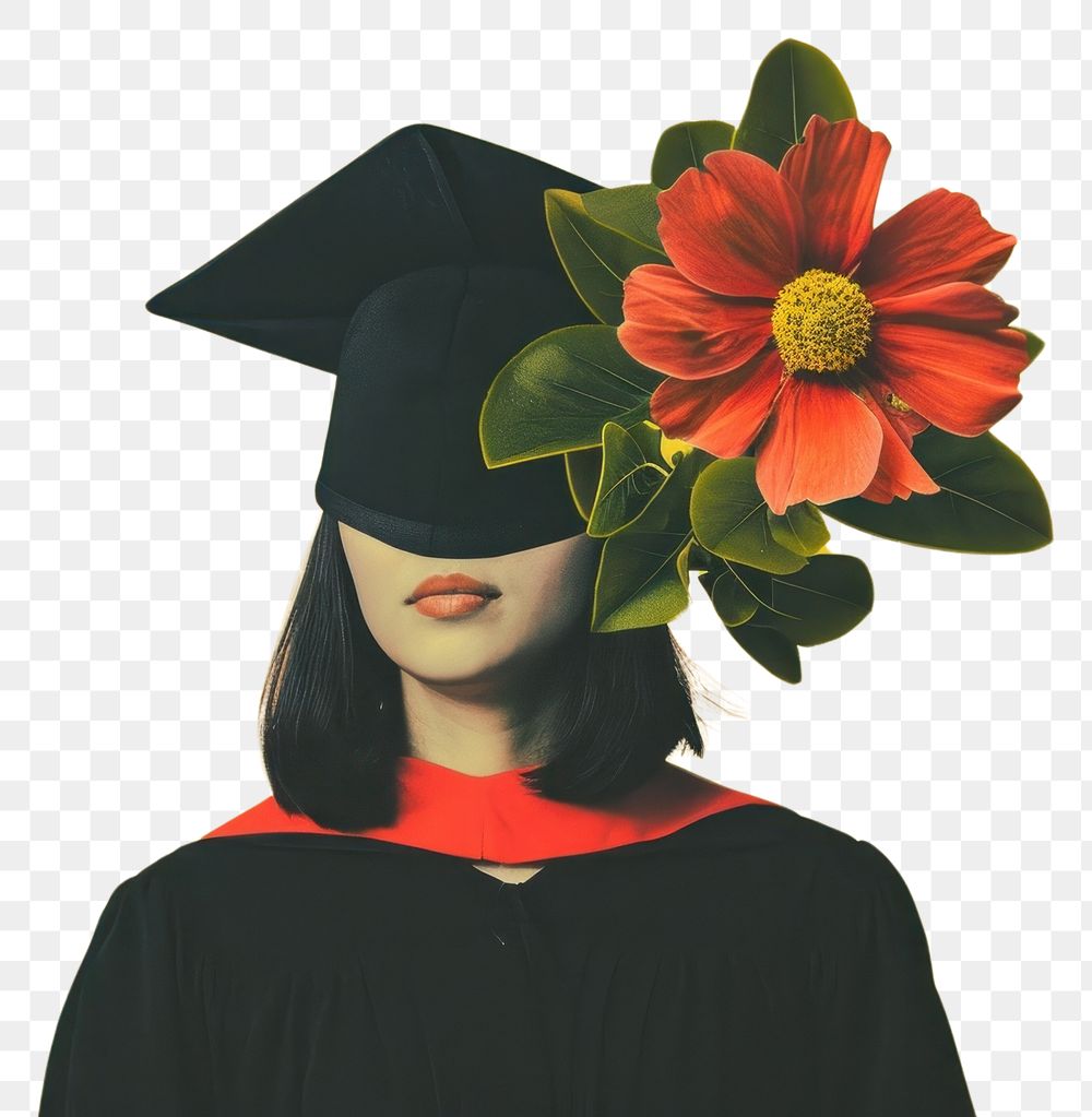 PNG A graduate hat flower graduation portrait.