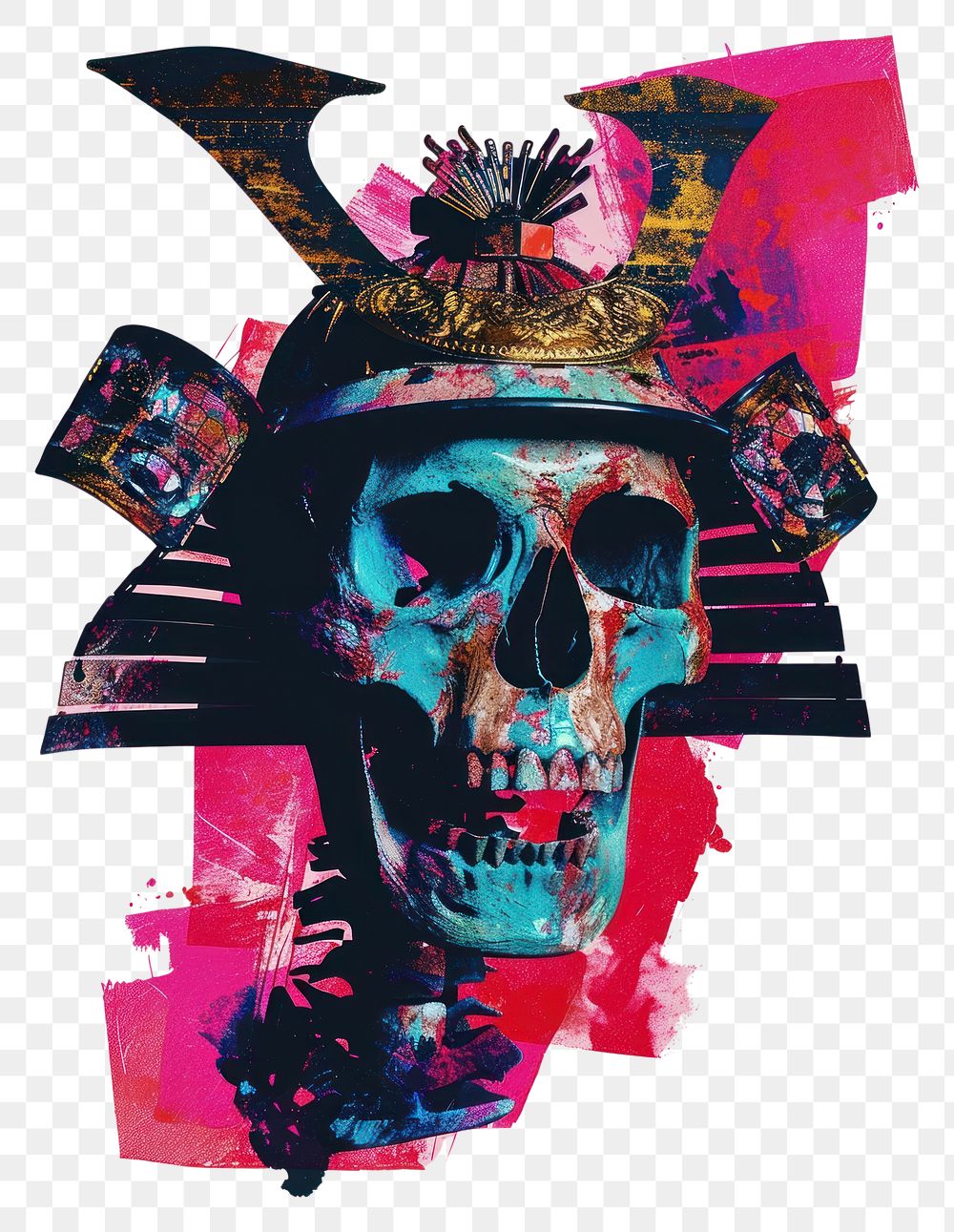 PNG Skull painting collage head.