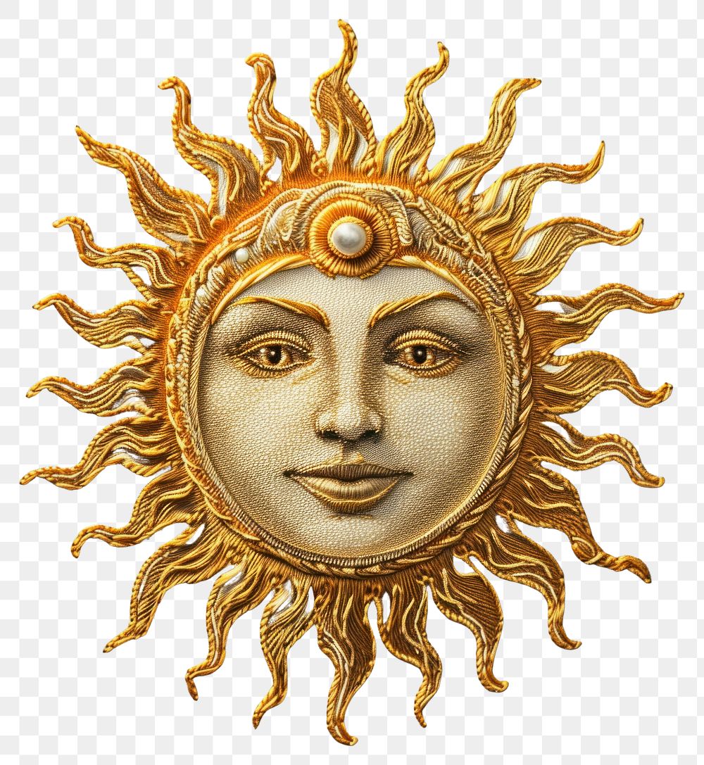 PNG  Celestial Golden sun face gold photo representation.