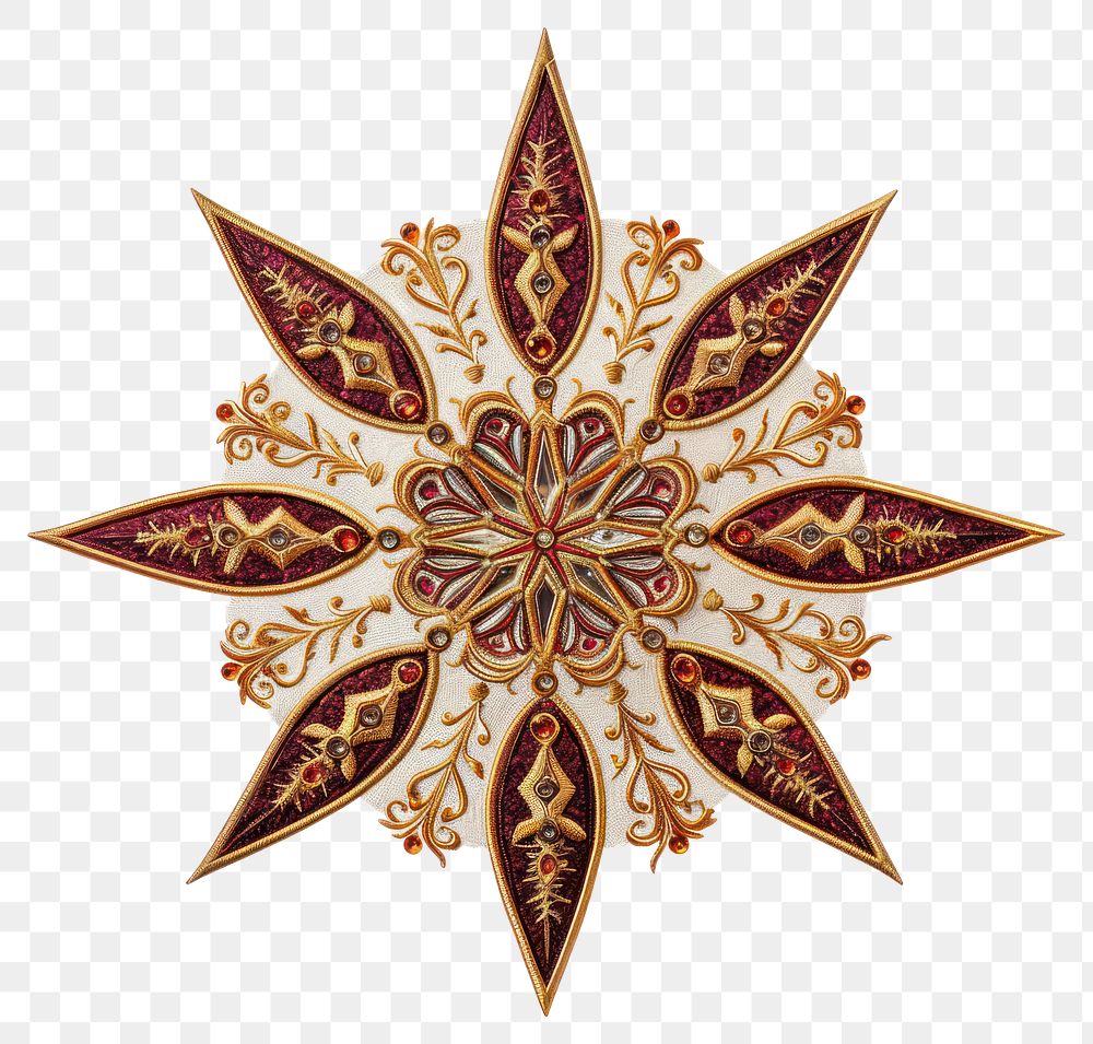 PNG  Celestial Star in embroidery style pattern brooch art.